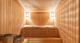 indoor sauna with lighting