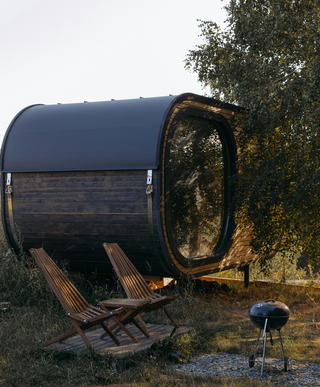 luxurious looking cube sauna installed outdoor