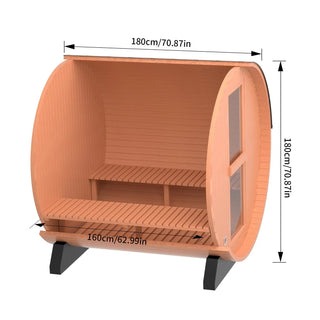 4 Person Outdoor Barrel Sauna, Patchwork Red Cedar Traditional Steam Barrel Sauna Kit with Outdoor Waterproof Tile and More HELIUS