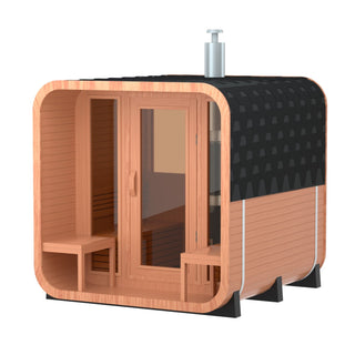 6-Person Patchwork Red Cedar Sauna With Wood-Burning Stove, Porches And Half-Viewing Window HELIUS