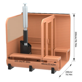 6-Person Patchwork Red Cedar Sauna With Wood-Burning Stove, Porches And Half-Viewing Window HELIUS