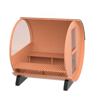 4 Person Outdoor Barrel Sauna, Patchwork Red Cedar Traditional Steam Barrel Sauna Kit with Half-viewing Window HELIUS