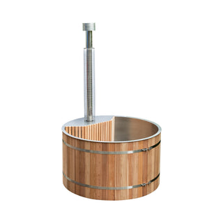 Wood - Fired Hot Tub with Stainless Steel Liner, Built - in Stove and Red Cedar Shell