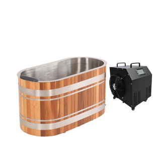 U-Shaped Red Cedar Ice Bath Tub – Ergonomic Cold Plunge Spa Barrel for Cold Water Therapy, Athlete Recovery & Home Wellness, Natural Wooden Wellness Tub