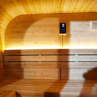 Traditional Outdoor Steam Sauna for 4 People – Thermo Spruce Wood, 6KW Heater, Tinted Glass Panels, Weather-Resistant Backyard Spa with LED Lighting