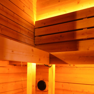 Traditional Outdoor Steam Sauna for 4 People – Thermo Spruce Wood, 6KW Heater, Tinted Glass Panels, Weather-Resistant Backyard Spa with LED Lighting
