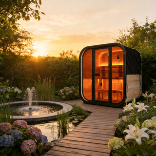 Traditional Outdoor Steam Sauna for 4 People – Thermo Spruce Wood, 6KW Heater, Tinted Glass Panels, Weather-Resistant Backyard Spa with LED Lighting