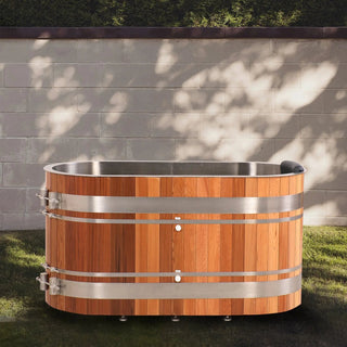 U-Shaped Red Cedar Ice Bath Tub – Ergonomic Cold Plunge Spa Barrel for Cold Water Therapy, Athlete Recovery & Home Wellness, Natural Wooden Wellness Tub HELIUS