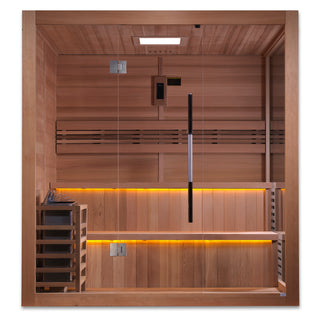 Clear Red Cedar Indoor Traditional Sauna 01 - Classic indoor sauna made from high-quality clear red cedar, designed with a traditional style to provide a luxurious and authentic sauna experience.