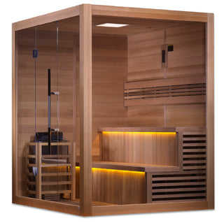Clear Red Cedar Indoor Traditional Sauna 2 - Elegant indoor sauna crafted from high-quality clear red cedar, featuring a traditional design that offers a luxurious and authentic sauna experience.