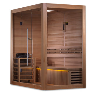 Clear Red Cedar Traditional Sauna 3- Timeless sauna crafted from high-quality clear red cedar, featuring a traditional design and luxurious finish, perfect for an authentic and relaxing sauna experience.