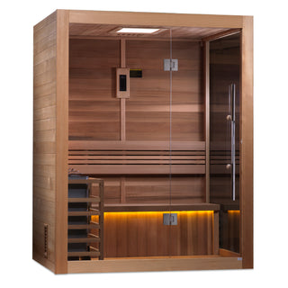 Clear Red Cedar Traditional Sauna 4- Timeless sauna crafted from high-quality clear red cedar, featuring a traditional design and luxurious finish, perfect for an authentic and relaxing sauna experience.