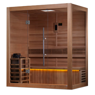 Clear Red Cedar Indoor Traditional Sauna - Classic indoor sauna featuring walls made from high-quality clear red cedar, designed with a traditional aesthetic to provide a luxurious and authentic sauna experience.