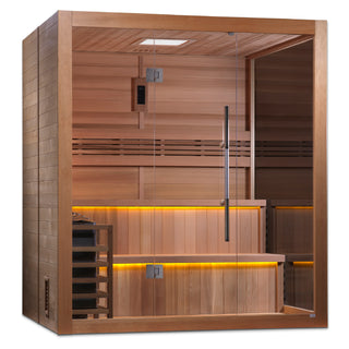 Clear Red Cedar Indoor Traditional Sauna 4 - Elegant indoor sauna crafted from high-quality clear red cedar, featuring a traditional design that offers a luxurious and authentic sauna experience.