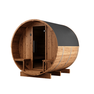 Thermory 60 Series Barrel Sauna 6b8994c257c1 - Contemporary barrel sauna with a smooth, curved design, advanced heating features, and premium materials.