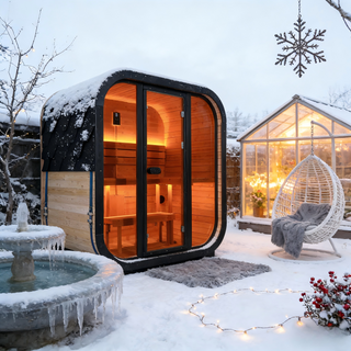Traditional Outdoor Steam Sauna for 4 People – Thermo Spruce Wood, 6KW Heater, Tinted Glass Panels, Weather-Resistant Backyard Spa with LED Lighting