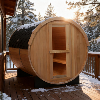4 Person Outdoor Barrel Sauna, Hemlock Traditional Steam Barrel Sauna Kit with Half-viewing Window