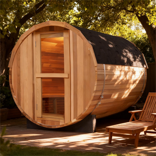 4 Person Outdoor Barrel Sauna, Patchwork Red Cedar Traditional Steam Barrel Sauna Kit with Outdoor Waterproof Tile and More